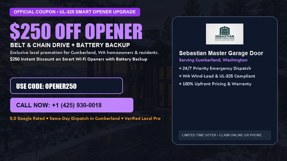 Sebastian Master Garage Door $250 OFF Premium LiftMaster Opener Installation in Cumberland, WA