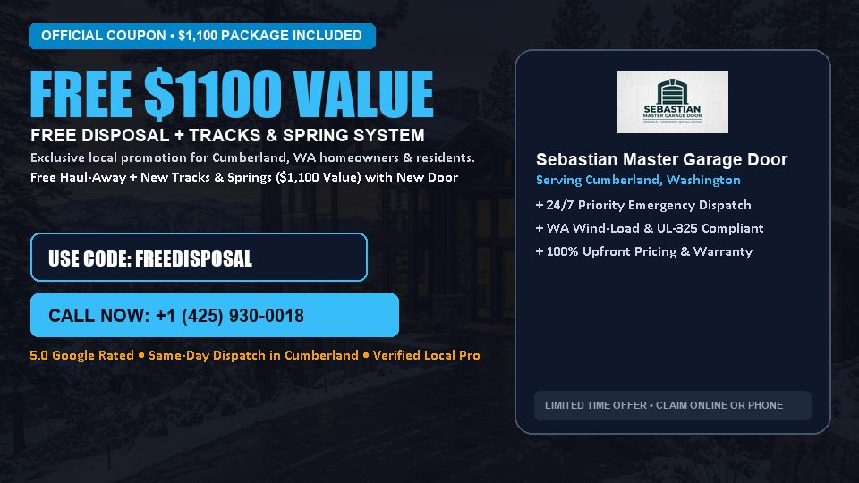 Sebastian Master Garage Door FREE Haul-Away & Heavy-Duty Tracks with New Door in Cumberland, WA